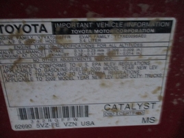 2000 TOYOTA TACOMA SR5 BURGUNDY XTRA 3.4L MT 4WD Z16527